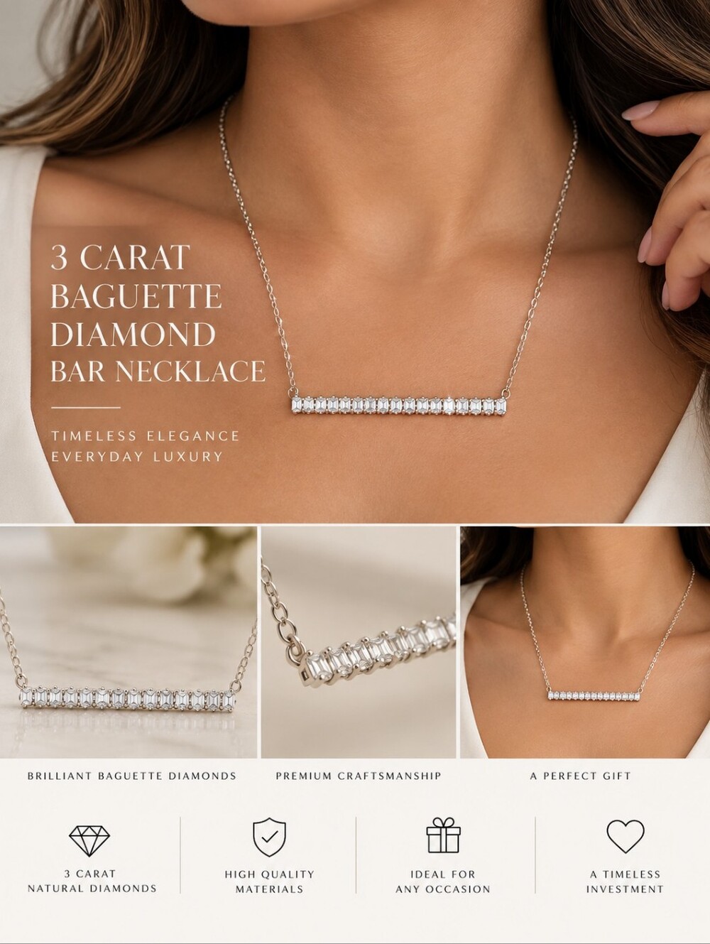 1/3Carat Baguette Diamond Bar necklace
